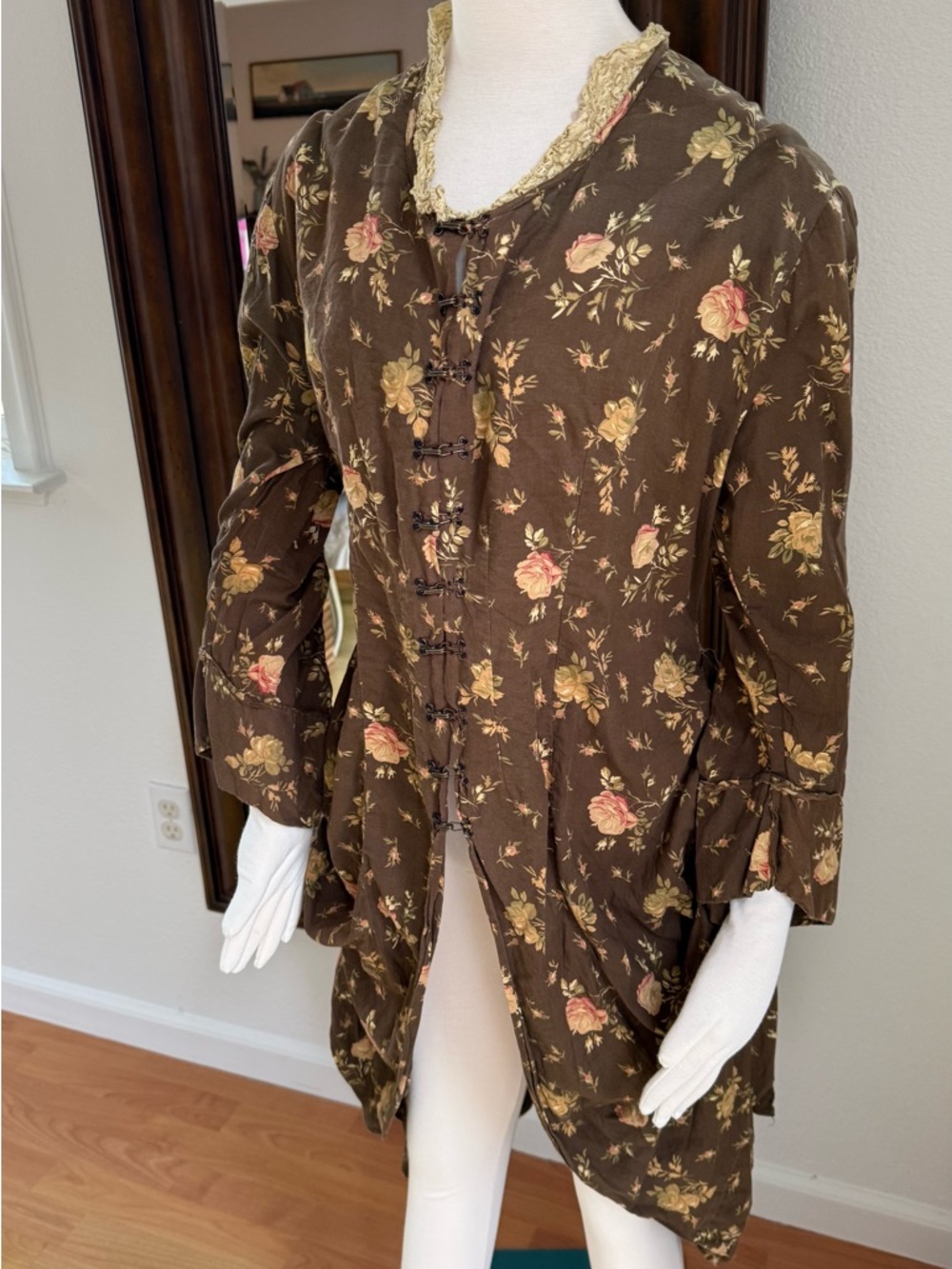 Magnolia Pearl Brown Floral Lace-Trimmed Jacket with Pink & Yellow Roses - Picture 2 of 5